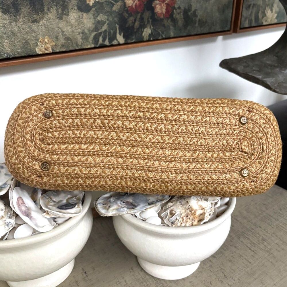 Eric Javits Vintage Squishee Shoulder Bag Woven Straw Chain Strap Tan Neutral - Picture 5 of 6